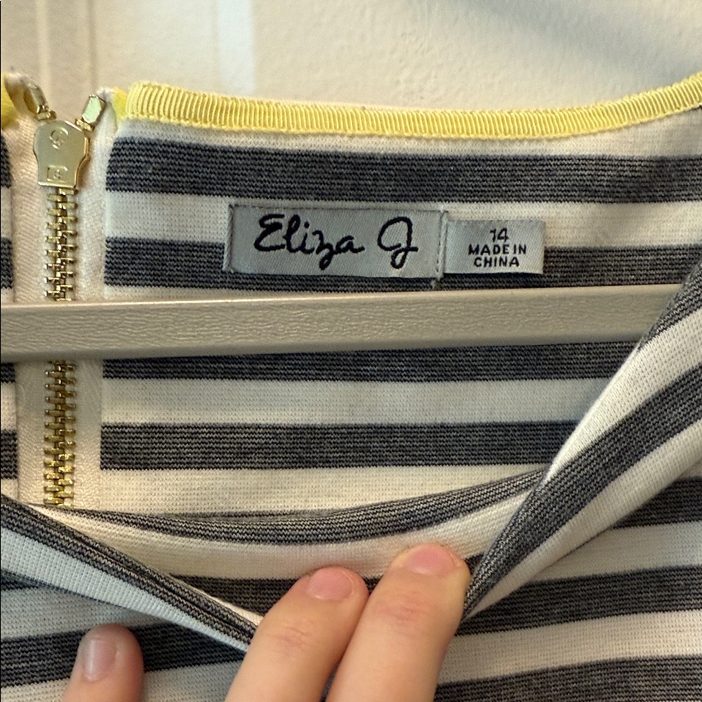 Eliza J Striped Dress with Yellow Lace Accents - Picture 2 of 5